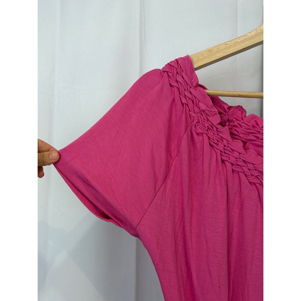 NWT TALBOTS Gathered Scoop Neck Jersey Knit Dress Tie Belt Short Sleeve Pink X - Picture 5 of 9